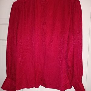 Honeybee Size 8 100% Silk Vintage Magenta Puff Longslvs Mock Neck Button Up